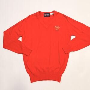 Vintage La Quinta Sweater Mens Medium Red V Neck 1985 World Cup Golf Logo 80s